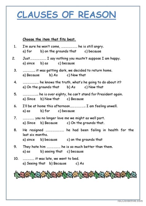 Clauses of reason and result: English ESL worksheets .